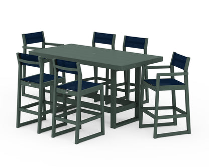 POLYWOOD® EDGE Sling 7-Piece Bar Table Set in Green / Navy Blue Sling