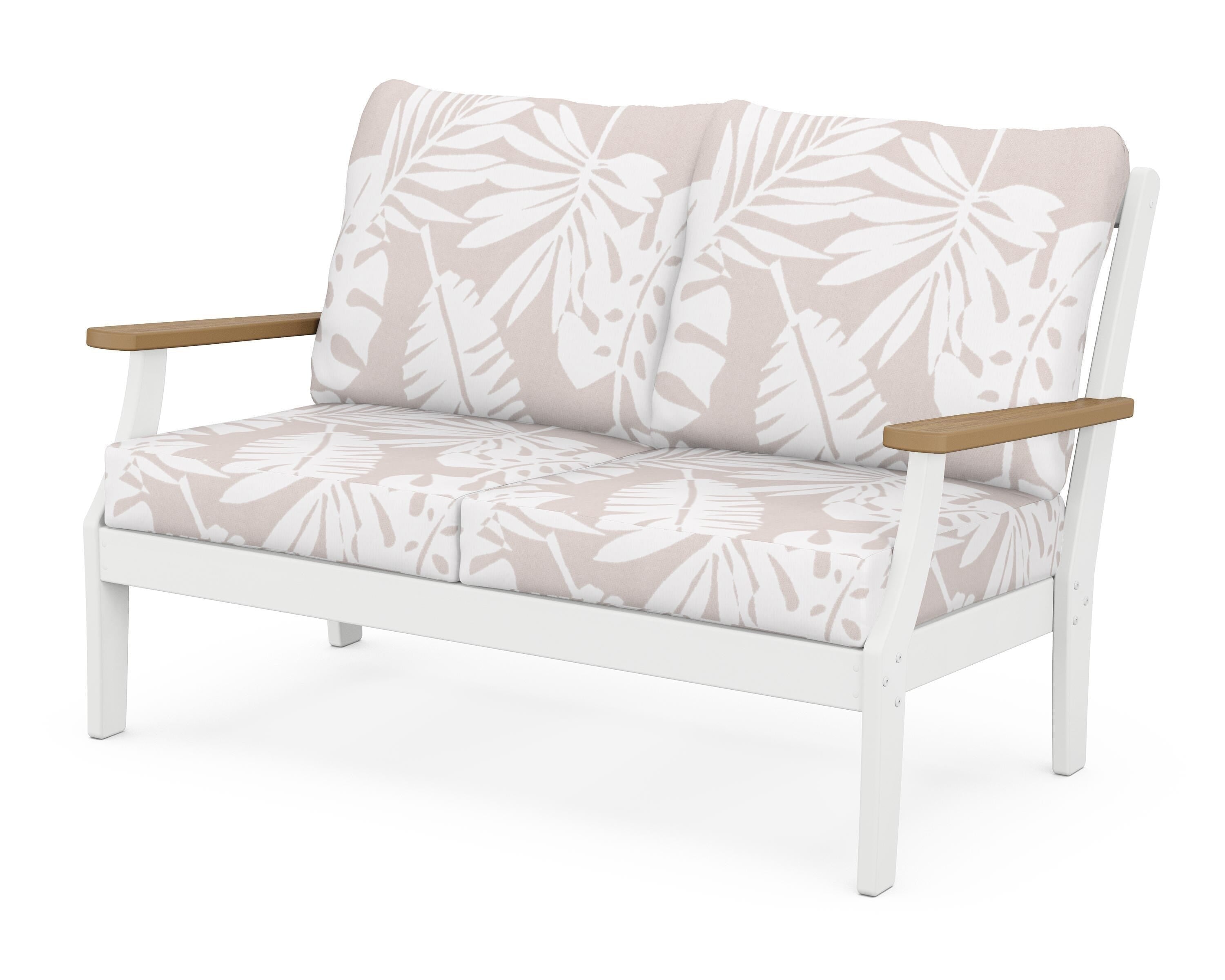 POLYWOOD® Braxton Deep Seating Loveseat in White / Natural / Leaf Dune Burlap