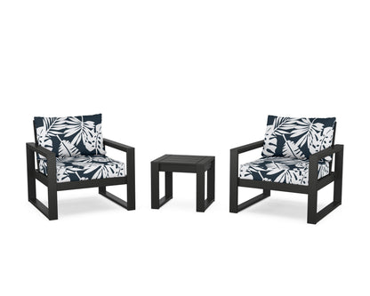 POLYWOOD® EDGE Sectional 3-Piece Deep Seating Set in Black / Leaf Marine Indigo