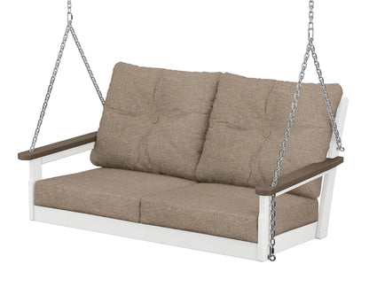 POLYWOOD® Vineyard Deep Seating Swing in White / Kona / Spiced Burlap
