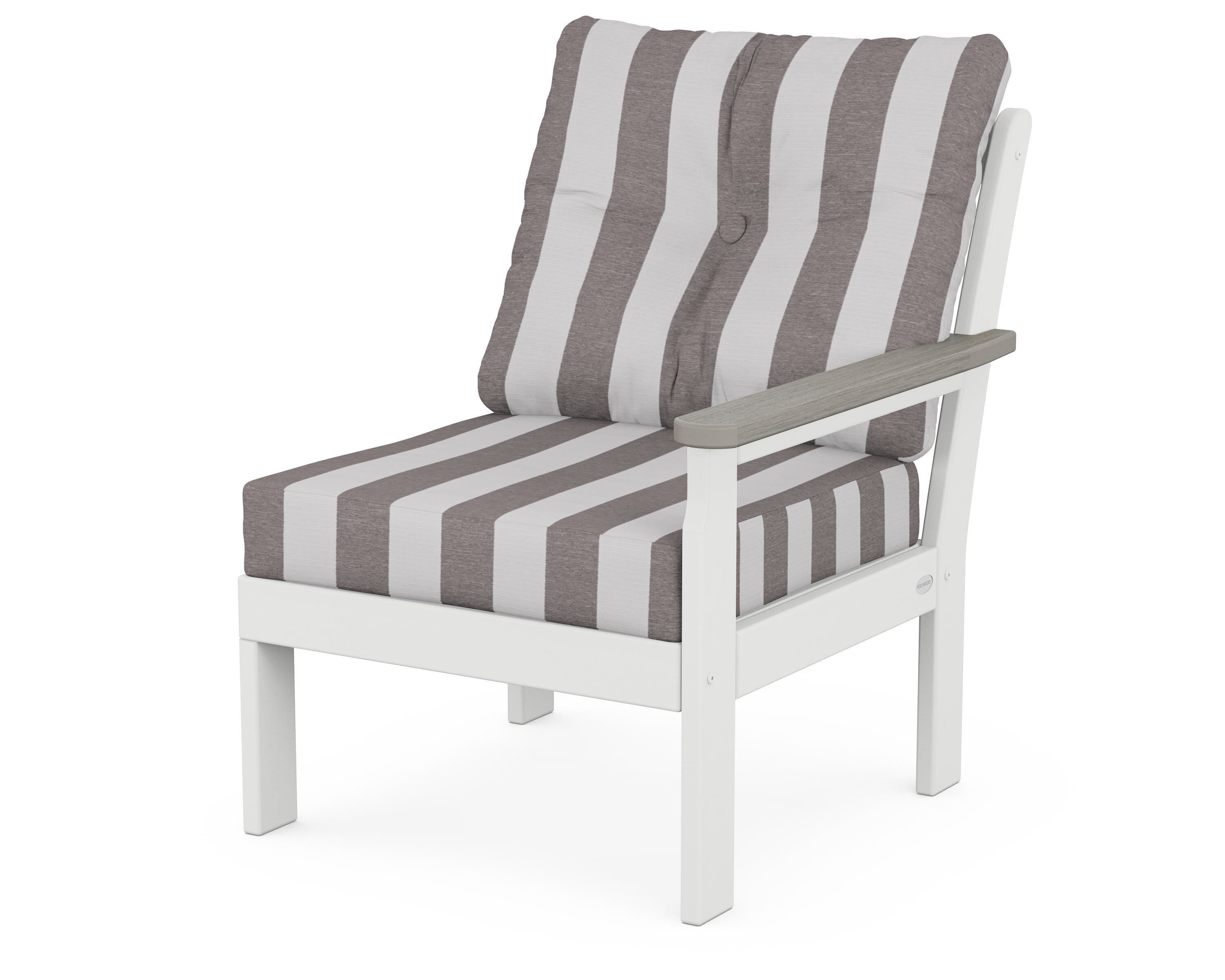 POLYWOOD® Vineyard Modular Right Arm Chair in White / Driftwood / Cabana Stripe Grey Mist