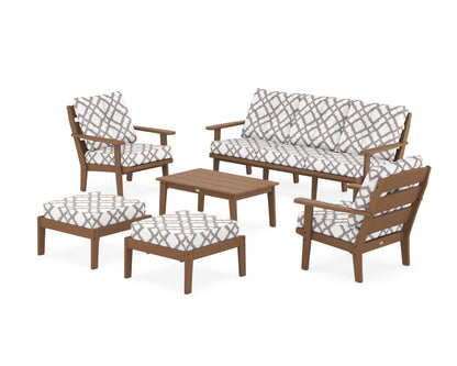 POLYWOOD® Lakeside 6-Piece Lounge Sofa Set in Teak / Trellis Grey Mist