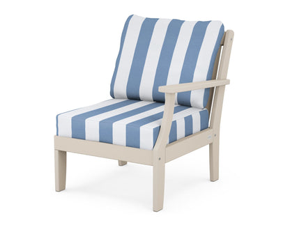 POLYWOOD® Braxton Modular Right Arm Chair in Sand / Cabana Stripe Sky Blue