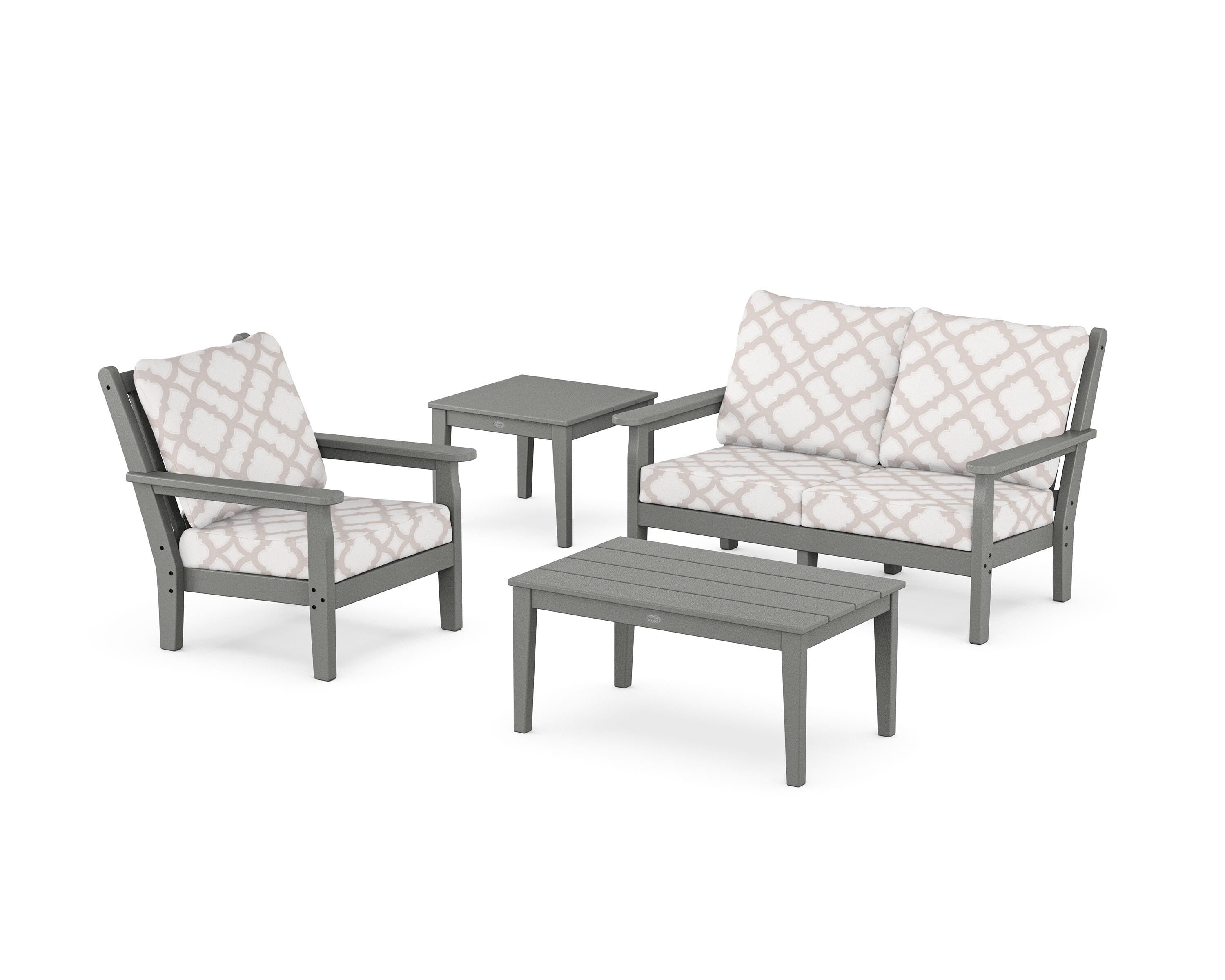 POLYWOOD® Chippendale 4-Piece Deep Seating Set in Slate Grey / Trellis Dune Burlap