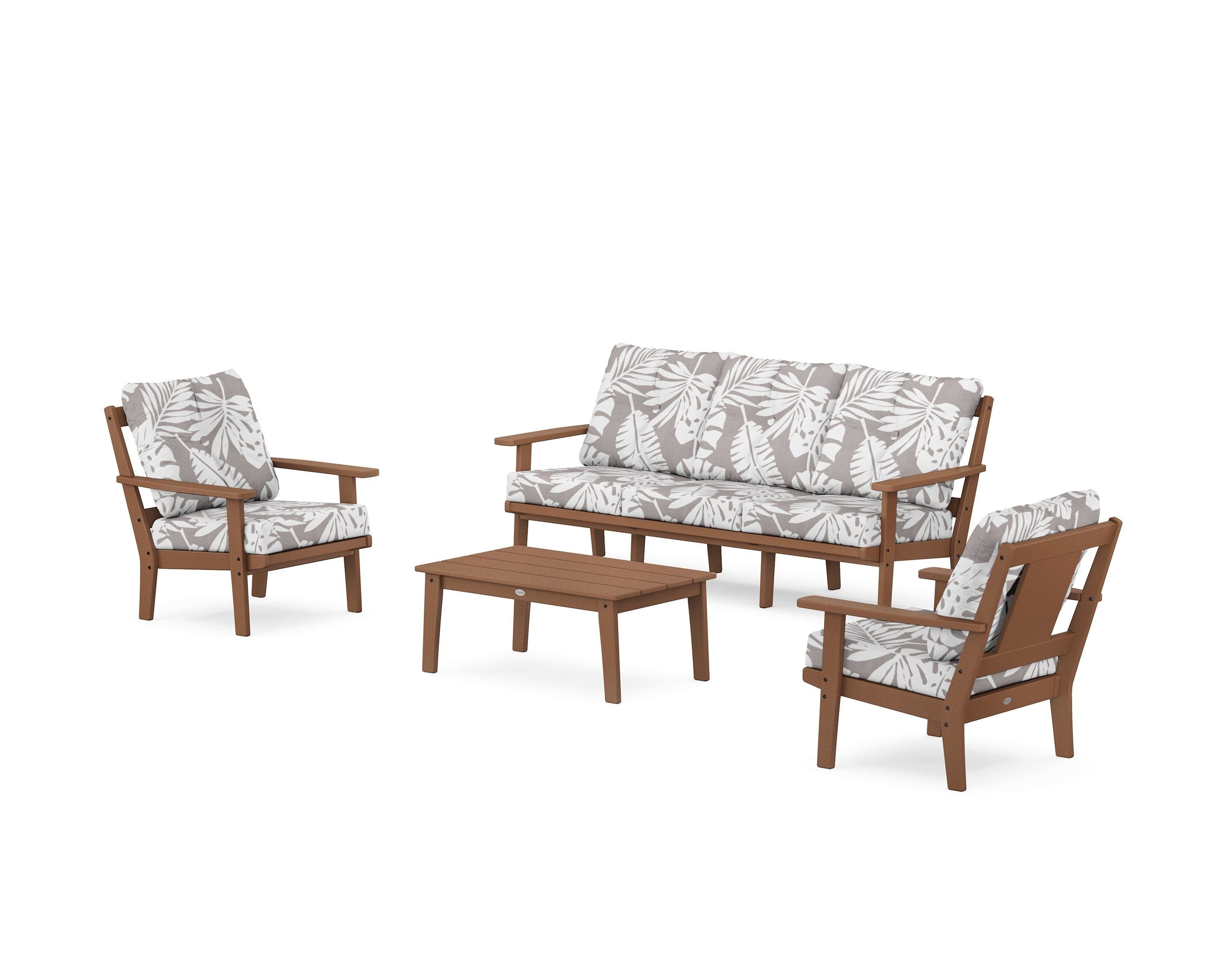 POLYWOOD® Prairie 4-Piece Deep Seating Set with Sofa in Teak / Leaf Grey Mist