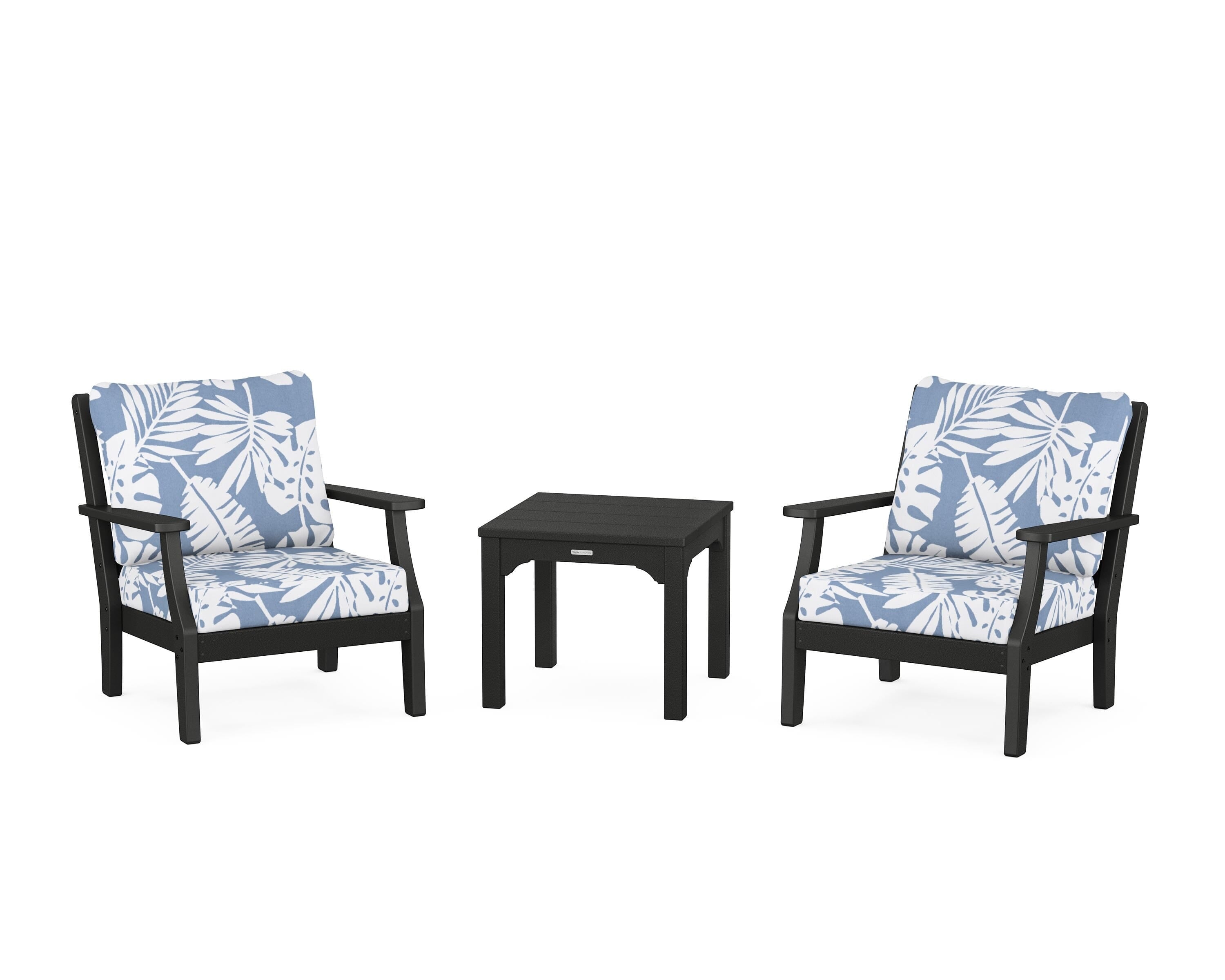 Martha Stewart by POLYWOOD® Chinoiserie 3-Piece Deep Seating Set in Black / Leaf Sky Blue