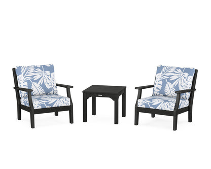 Martha Stewart by POLYWOOD® Chinoiserie 3-Piece Deep Seating Set in Black / Leaf Sky Blue