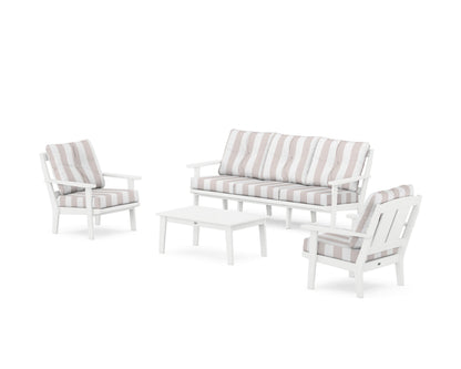 POLYWOOD® Mission 4-Piece Deep Seating Set with Sofa in White / Cabana Stripe Dune Burlap