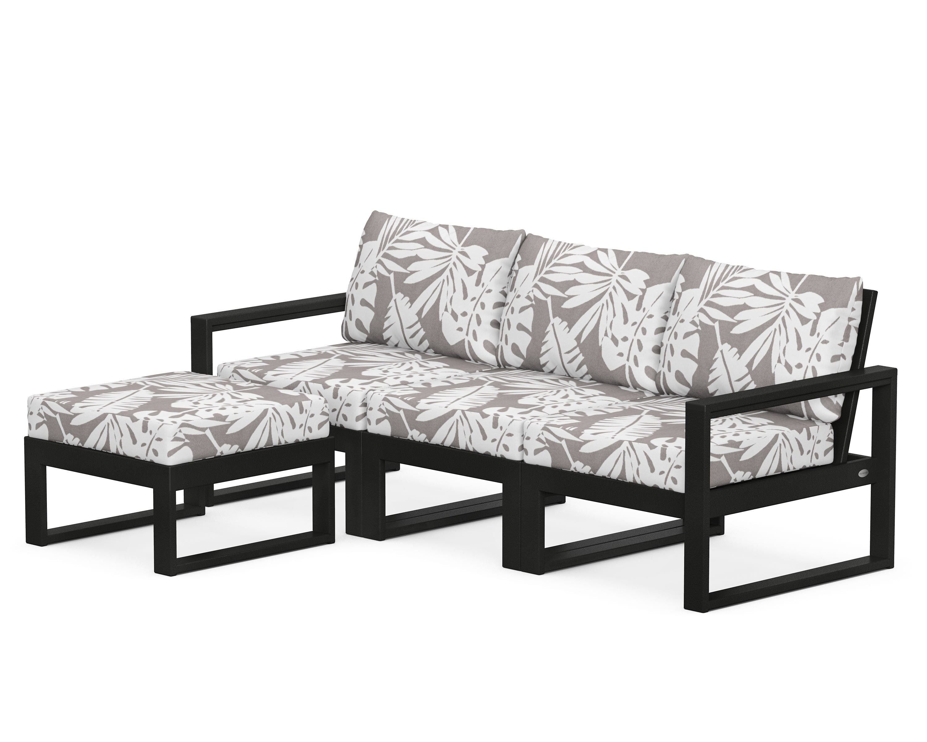 POLYWOOD® EDGE 4-Piece Modular Deep Seating Set with Ottoman in Black / Leaf Grey Mist
