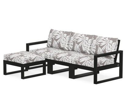 POLYWOOD® EDGE 4-Piece Modular Deep Seating Set with Ottoman in Black / Leaf Grey Mist