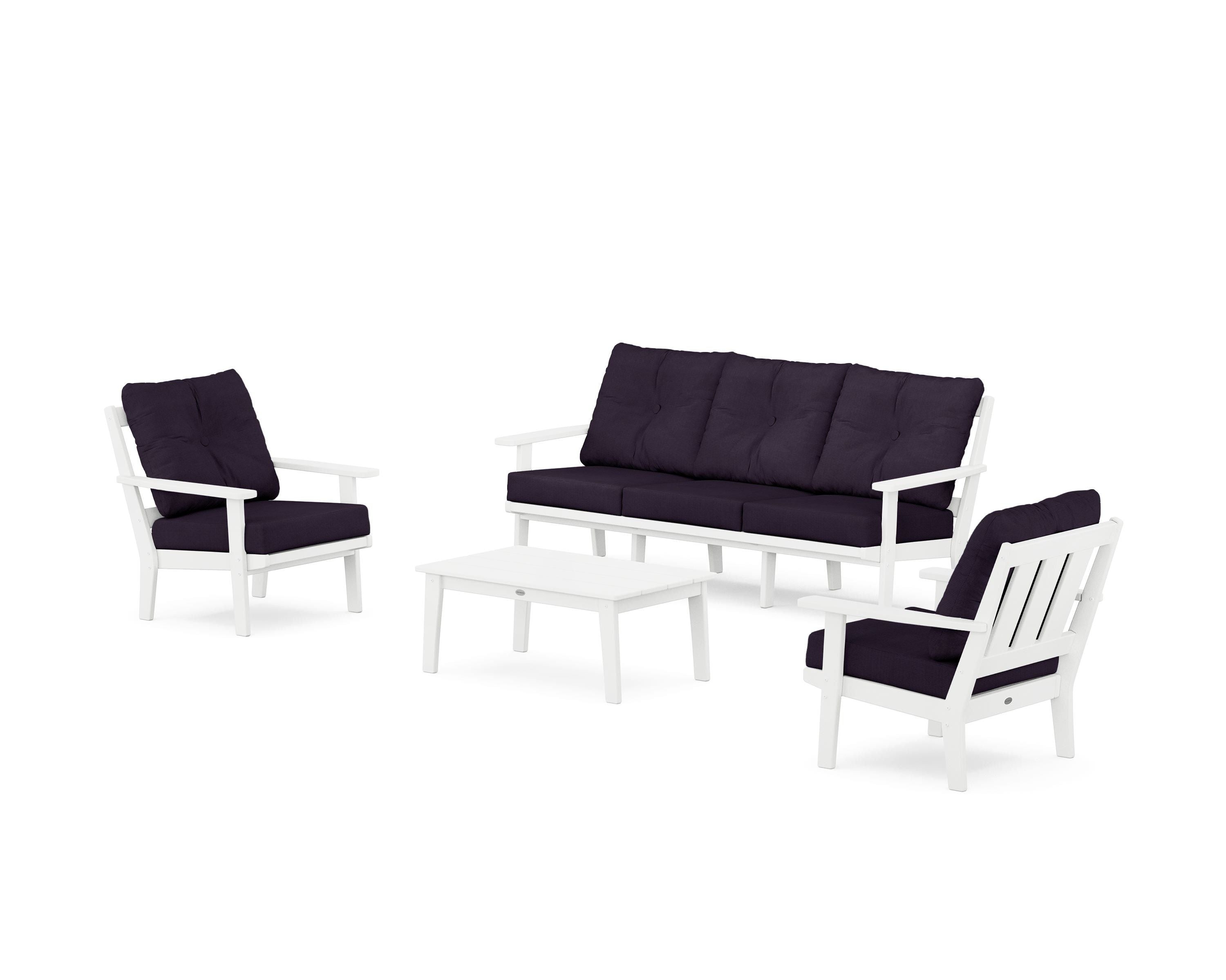 POLYWOOD® Oxford 4-Piece Deep Seating Set with Sofa in White / Navy Linen