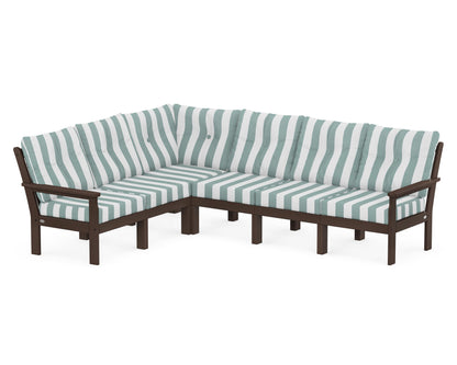 POLYWOOD® Vineyard 6-Piece Sectional in Mahogany / Cabana Stripe Glacier Spa