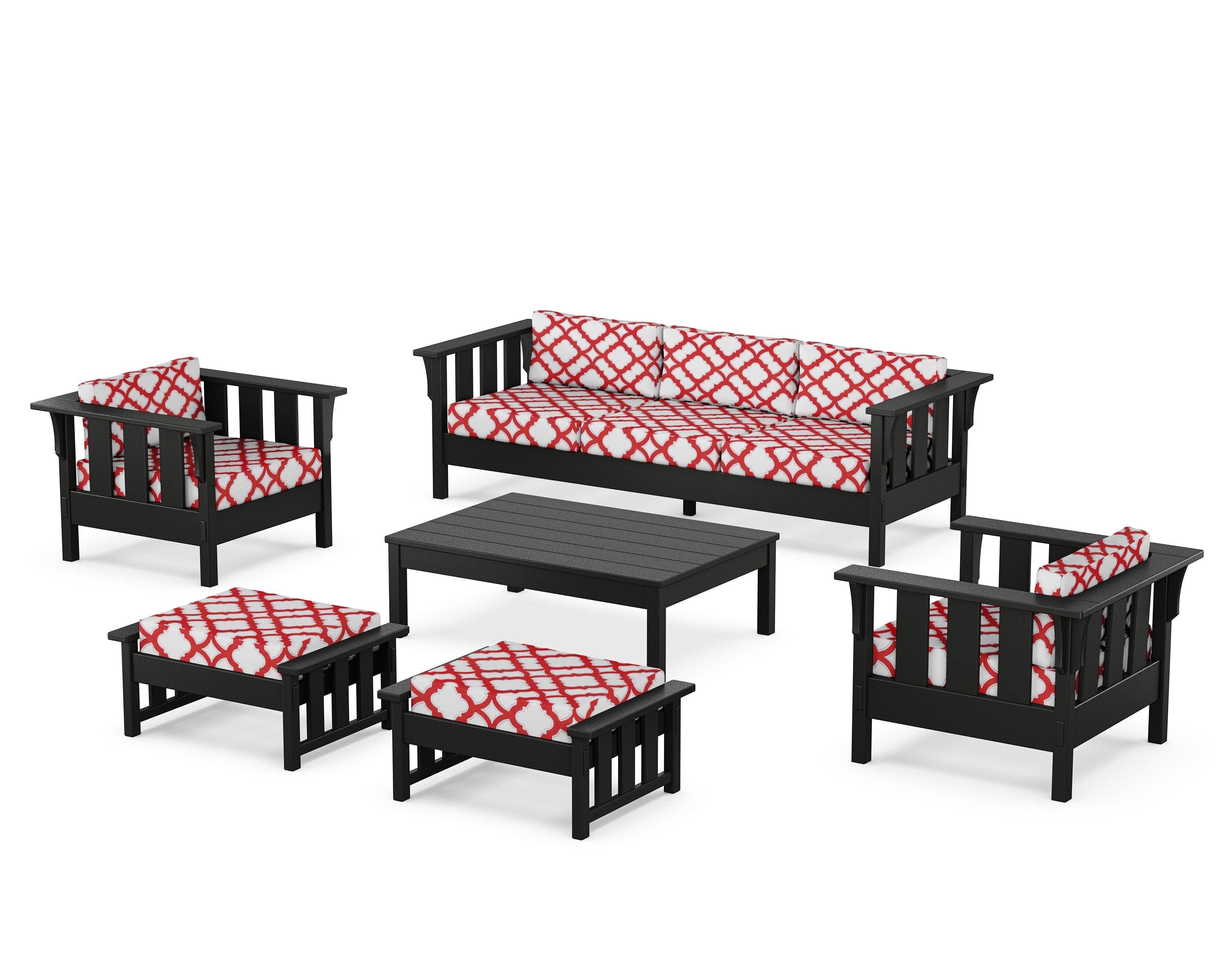 Martha Stewart by POLYWOOD® Acadia 6-Piece Lounge Sofa Set in Black / Trellis Crimson