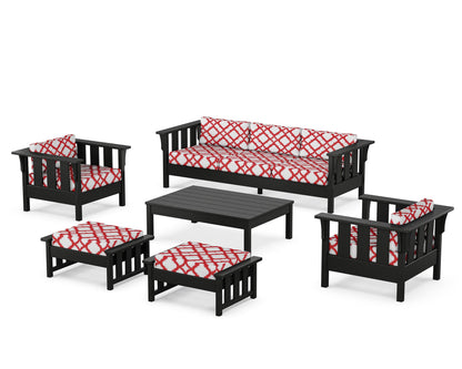 Martha Stewart by POLYWOOD® Acadia 6-Piece Lounge Sofa Set in Black / Trellis Crimson