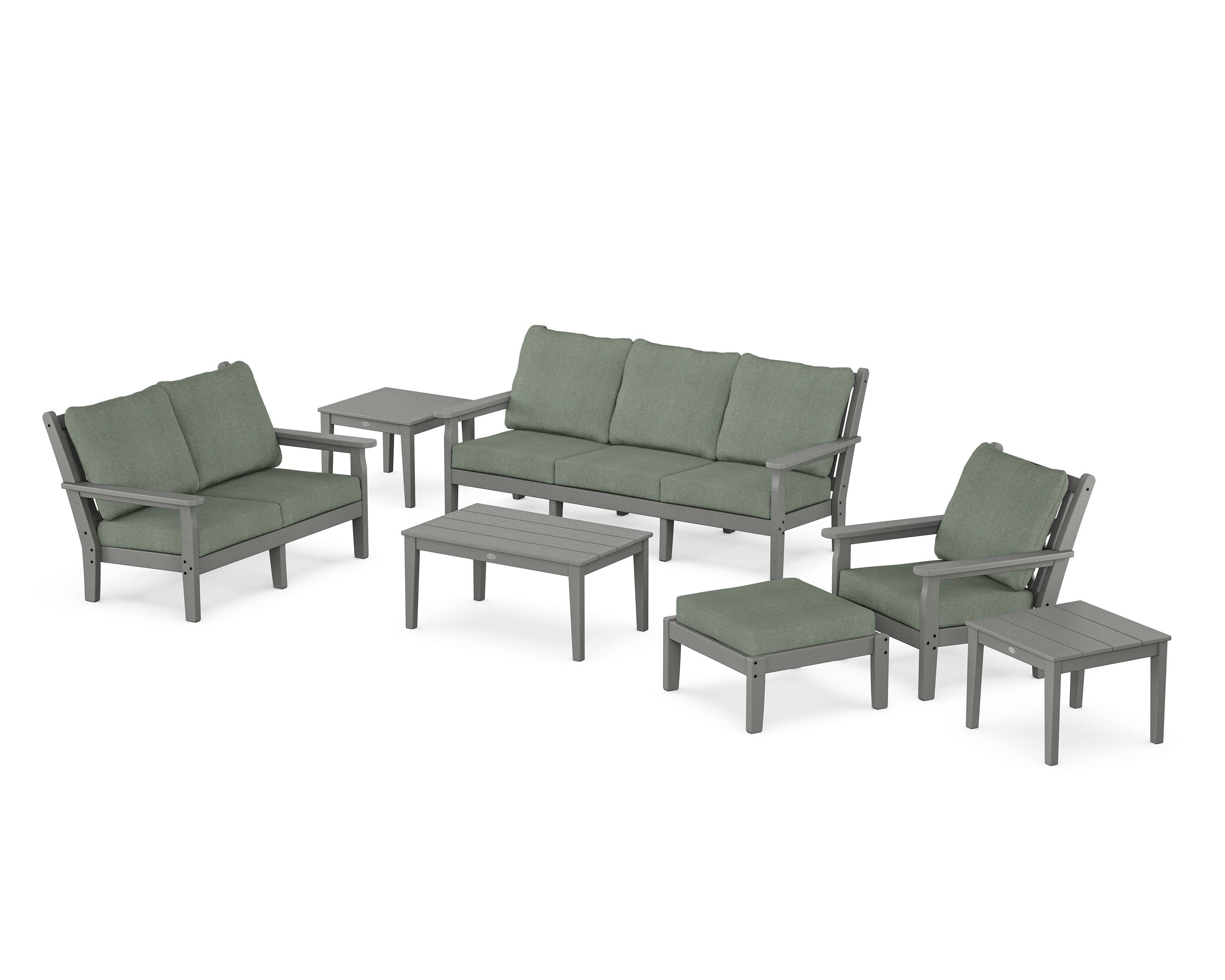 POLYWOOD® Chippendale 7-Piece Deep Seating Set in Slate Grey / Cast Sage