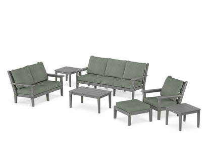 POLYWOOD® Chippendale 7-Piece Deep Seating Set in Slate Grey / Cast Sage