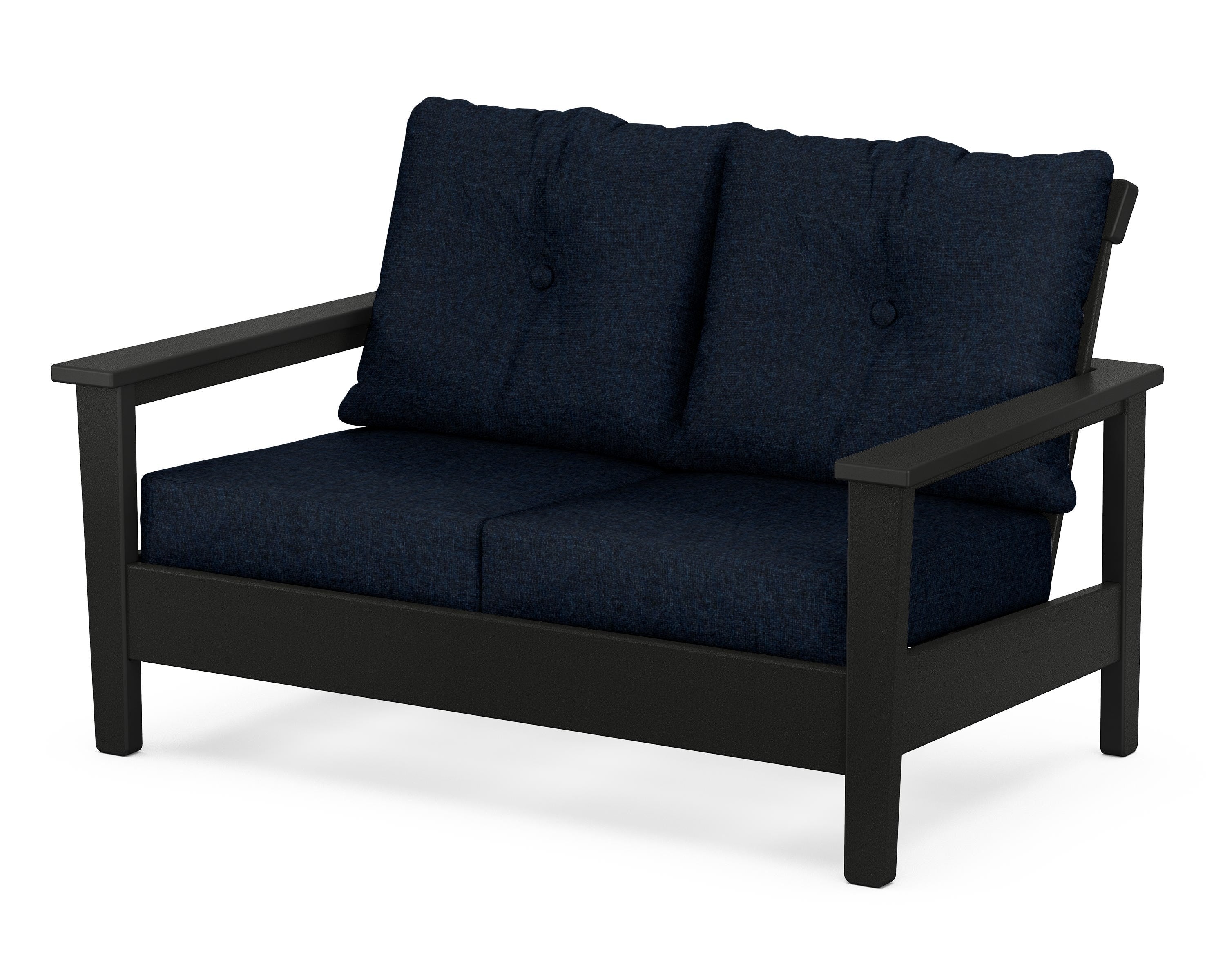 POLYWOOD® Prescott Deep Seating Loveseat in Black / Marine Indigo