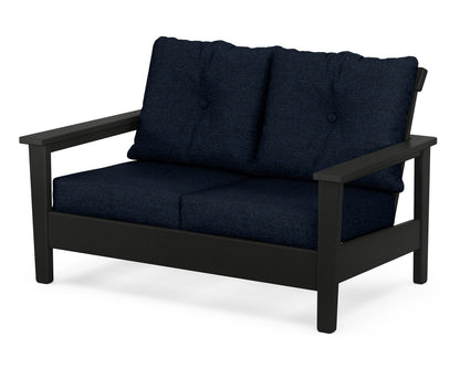 POLYWOOD® Prescott Deep Seating Loveseat in Black / Marine Indigo