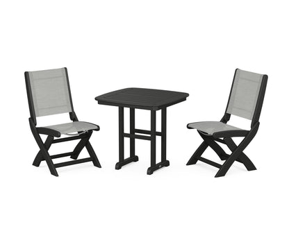 POLYWOOD® Coastal Folding Side Chair 3-Piece Dining Set in Black / Metallic Sling