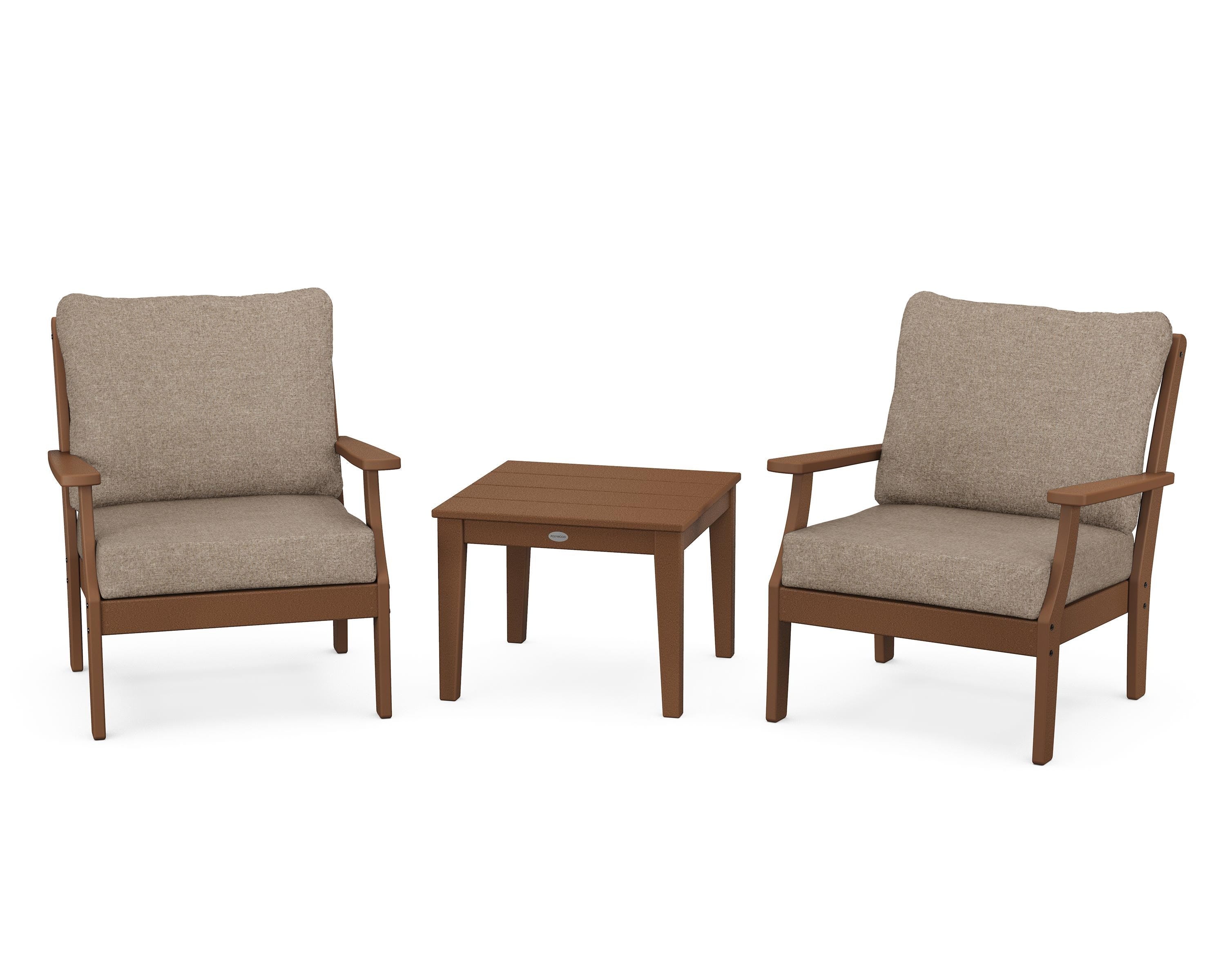 POLYWOOD® Braxton 3-Piece Deep Seating Set in Teak / Spiced Burlap