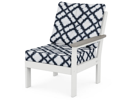 POLYWOOD® Vineyard Modular Right Arm Chair in White / Driftwood / Trellis Marine Indigo
