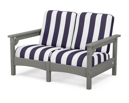 POLYWOOD® Club Loveseat in Slate Grey / Cabana Stripe Navy