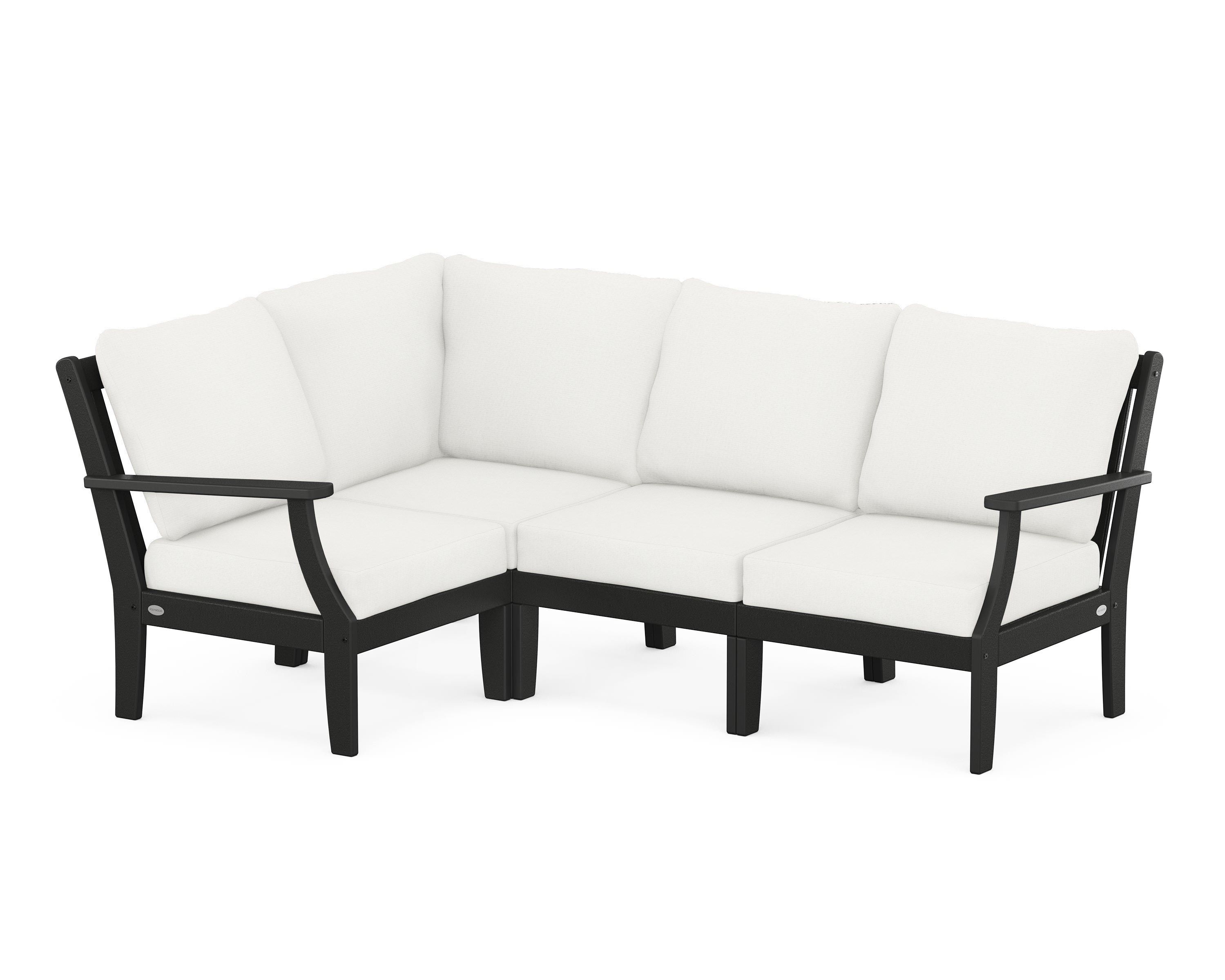POLYWOOD® Braxton Modular 4-Piece Deep Seating Set in Black / Natural Linen