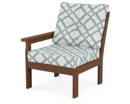 POLYWOOD® Vineyard Modular Left Arm Chair in Teak / Trellis Glacier Spa