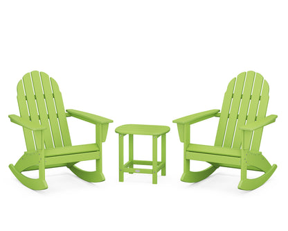 POLYWOOD® Vineyard 3-Piece Adirondack Rocking Chair Set with South Beach 18" Side Table in Lime