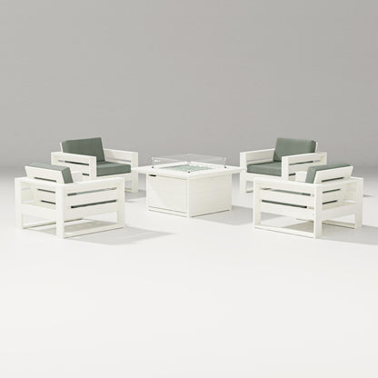 PW Designer Series Latitude 5-Piece Lounge Fire Table Set in Vintage White / Cast Sage