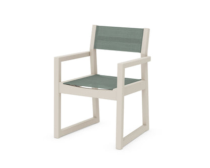 POLYWOOD® EDGE Sling Dining Arm Chair in Sand / Dupioni Sea Mist Sling