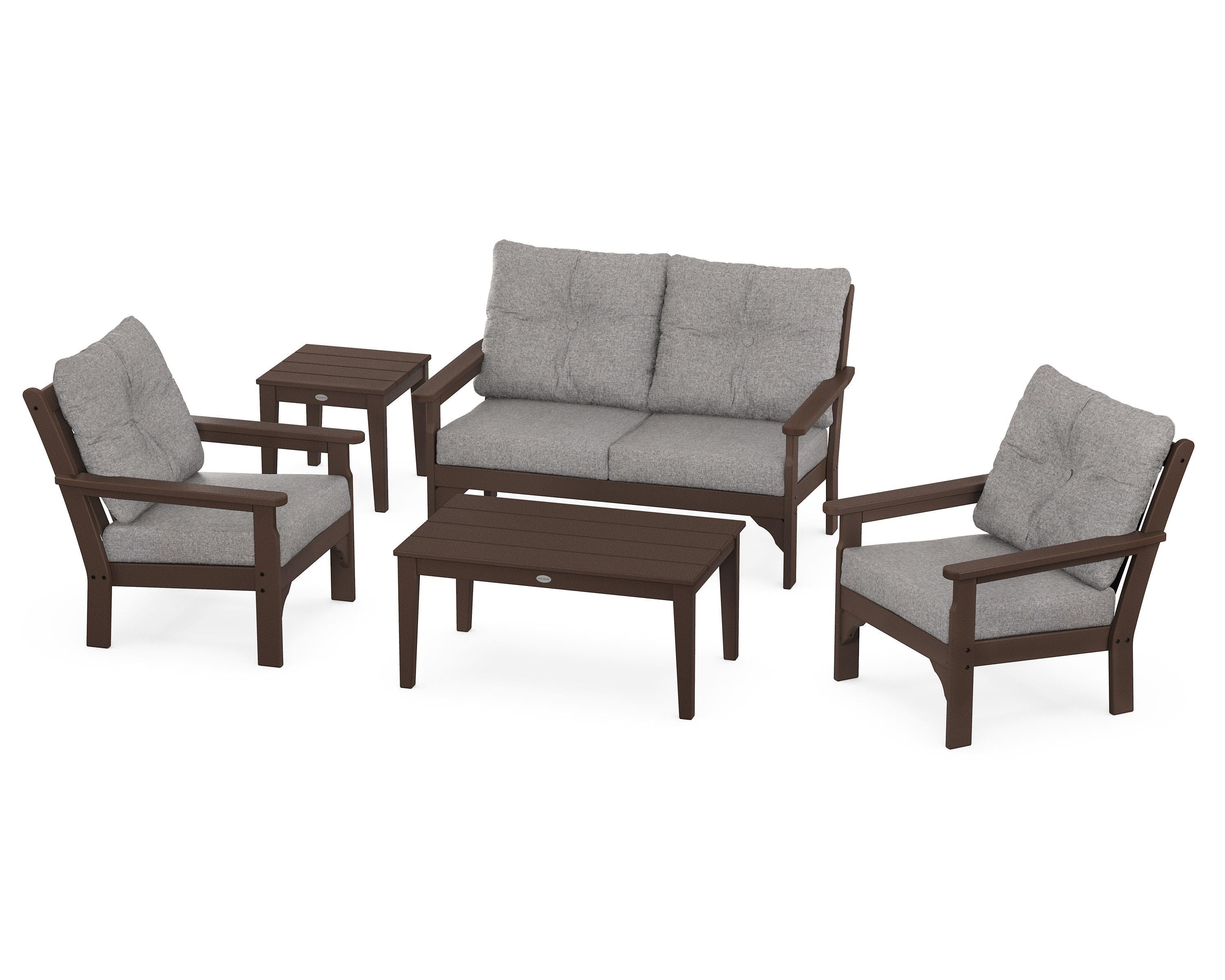 POLYWOOD® Vineyard 5-Piece Deep Seating Set in Mahogany / Grey Mist