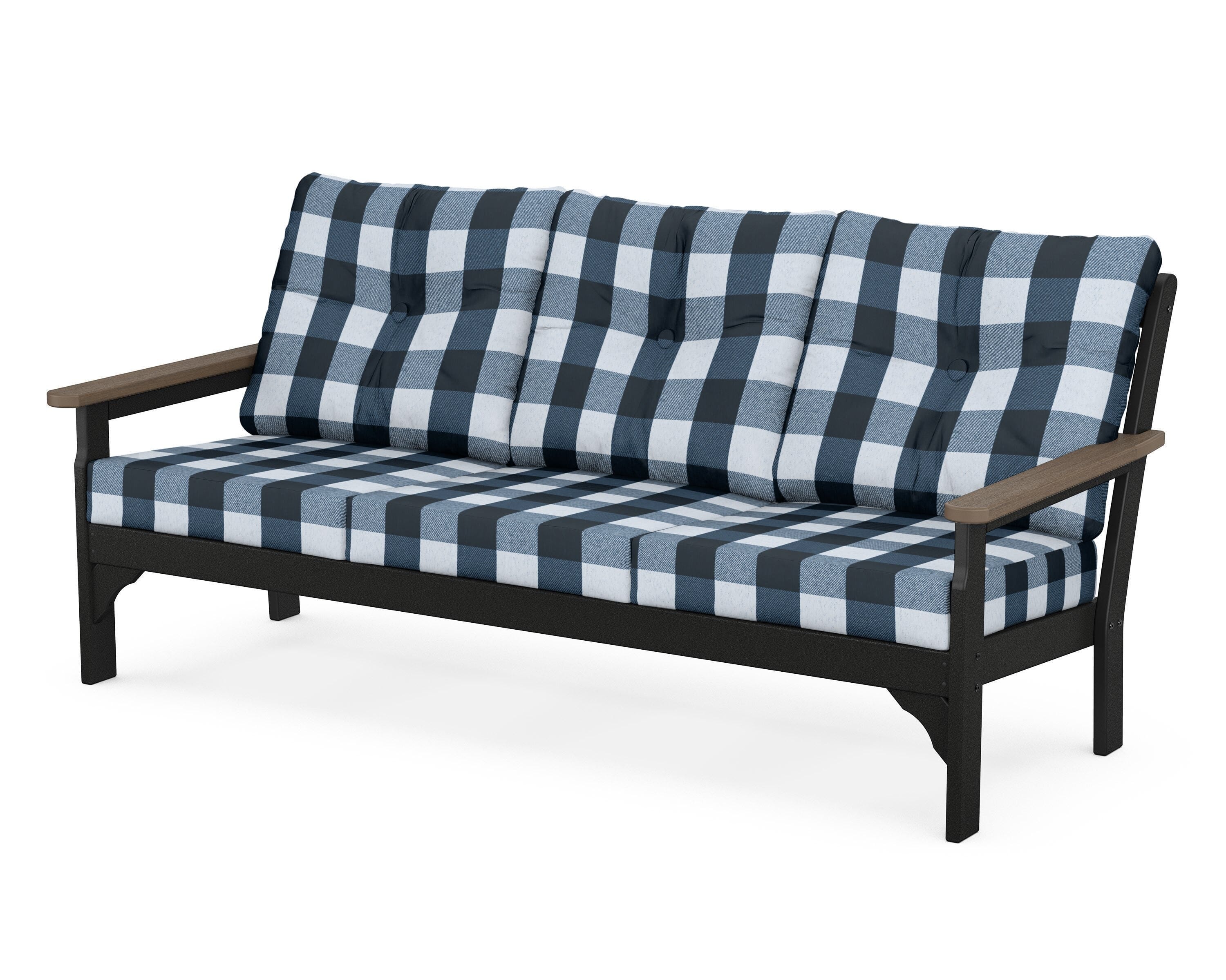 POLYWOOD® Vineyard Deep Seating Sofa in Black / Kona / Buffalo Plaid Marine Indigo