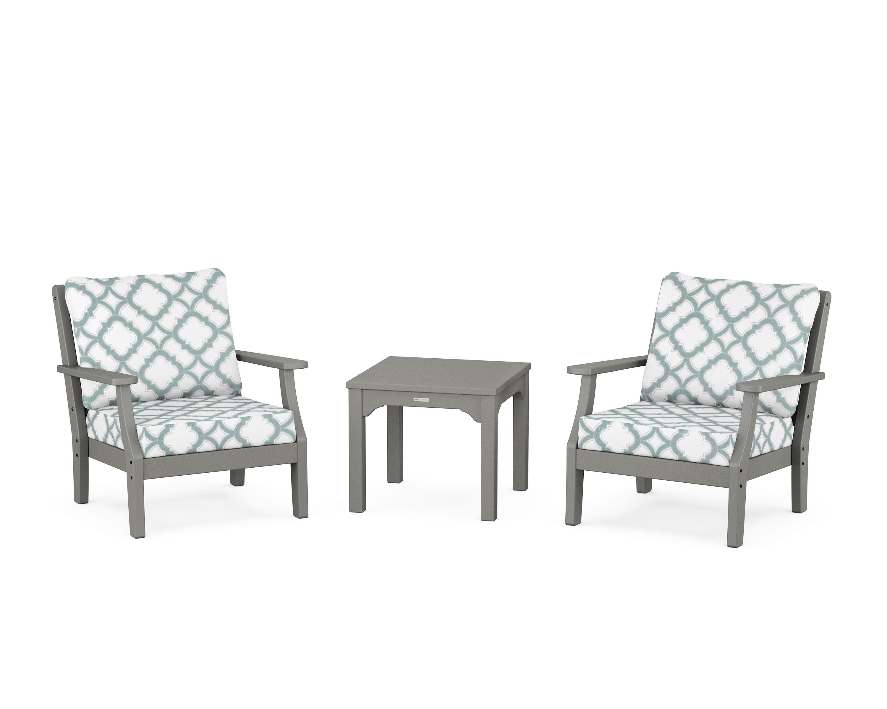 Martha Stewart by POLYWOOD® Chinoiserie 3-Piece Deep Seating Set in Slate Grey / Trellis Glacier Spa