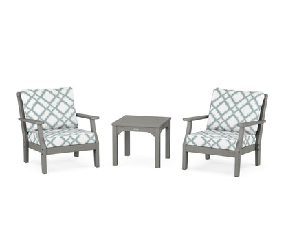 Martha Stewart by POLYWOOD® Chinoiserie 3-Piece Deep Seating Set in Slate Grey / Trellis Glacier Spa