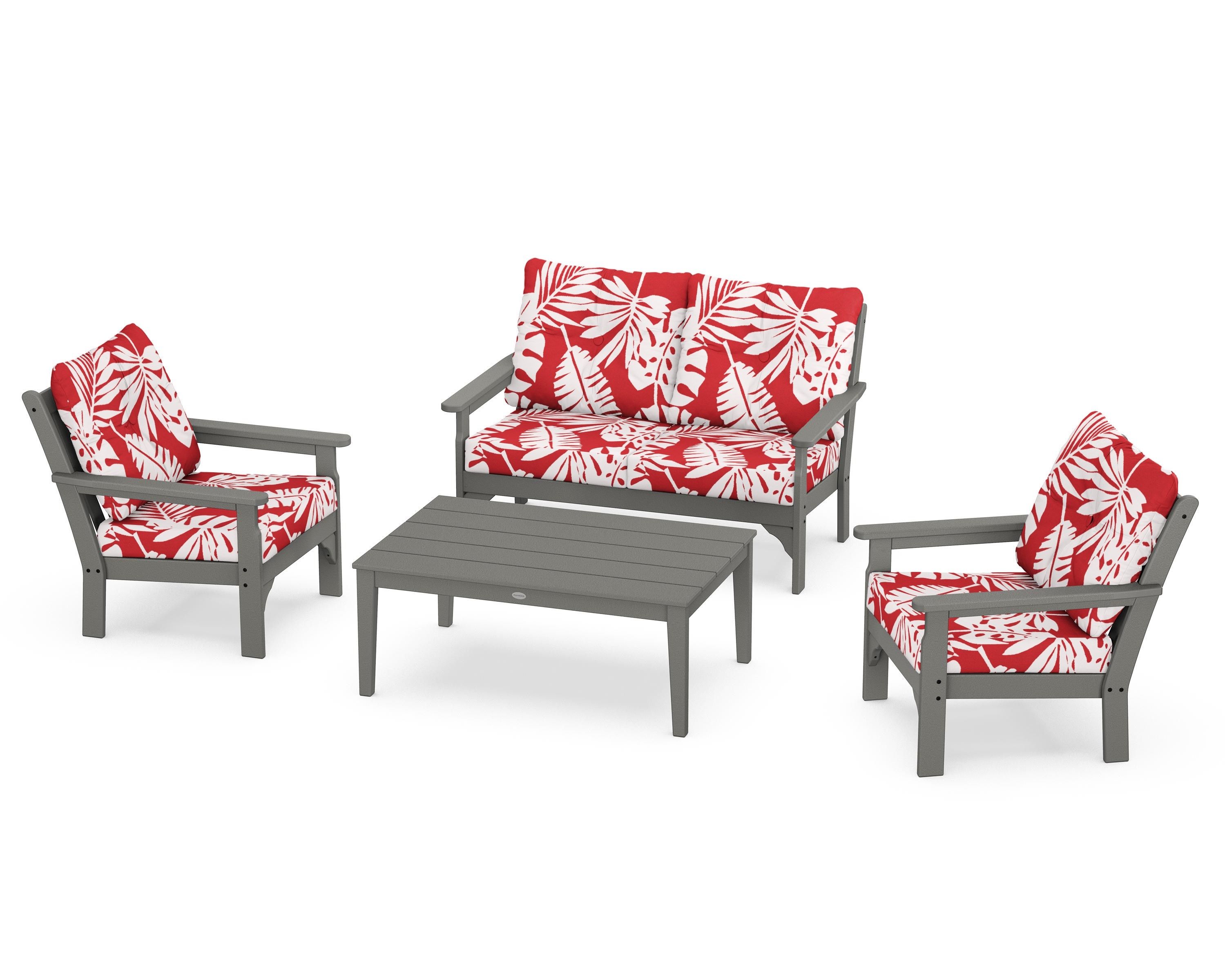 POLYWOOD® Vineyard 4-Piece Deep Seating Set in Slate Grey / Leaf Crimson