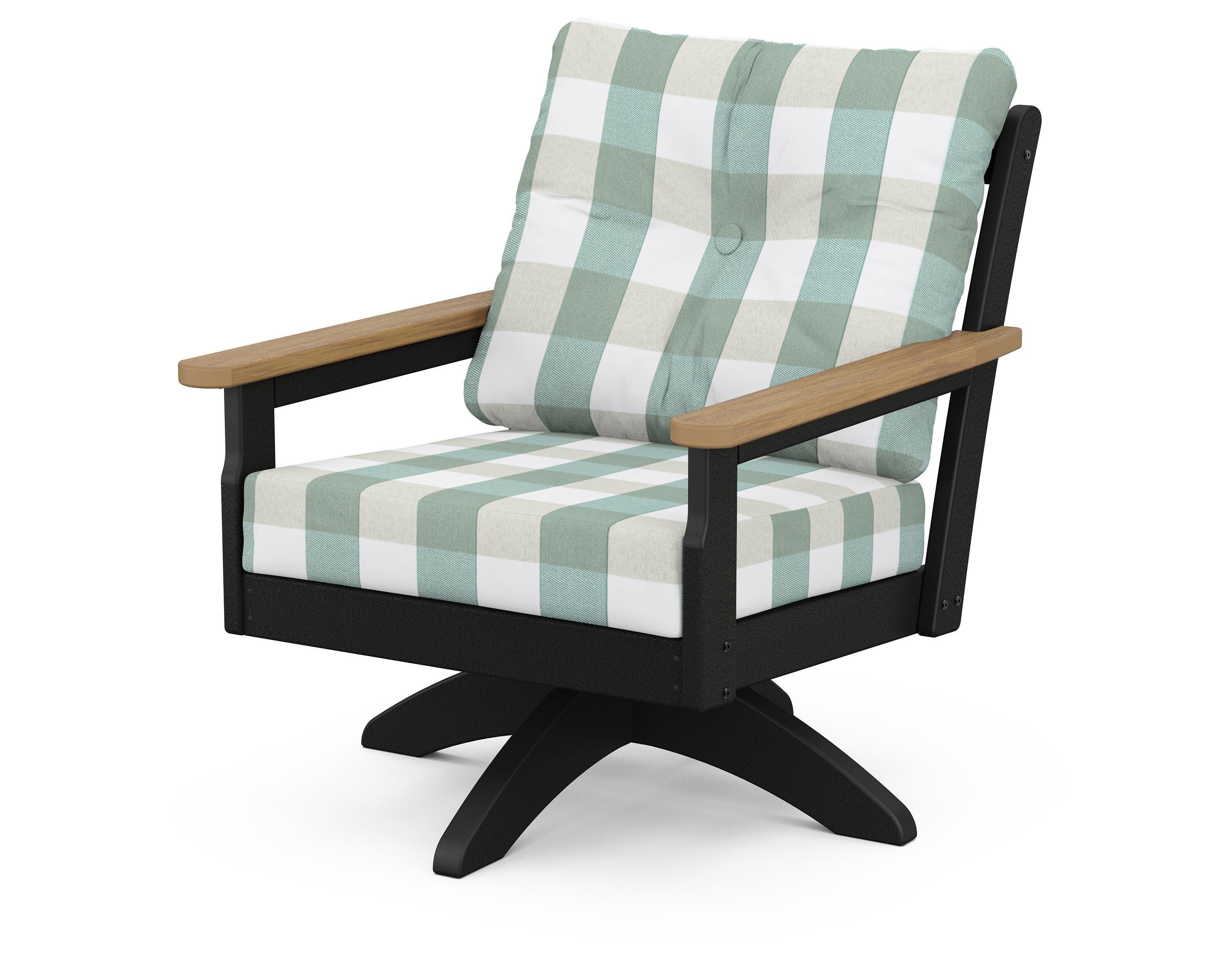 POLYWOOD® Vineyard Deep Seating Swivel Chair in Black / Natural / Buffalo Plaid Glacier Spa