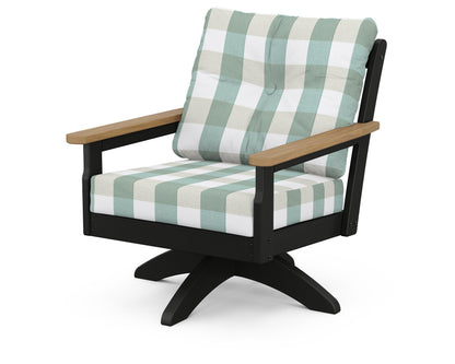 POLYWOOD® Vineyard Deep Seating Swivel Chair in Black / Natural / Buffalo Plaid Glacier Spa