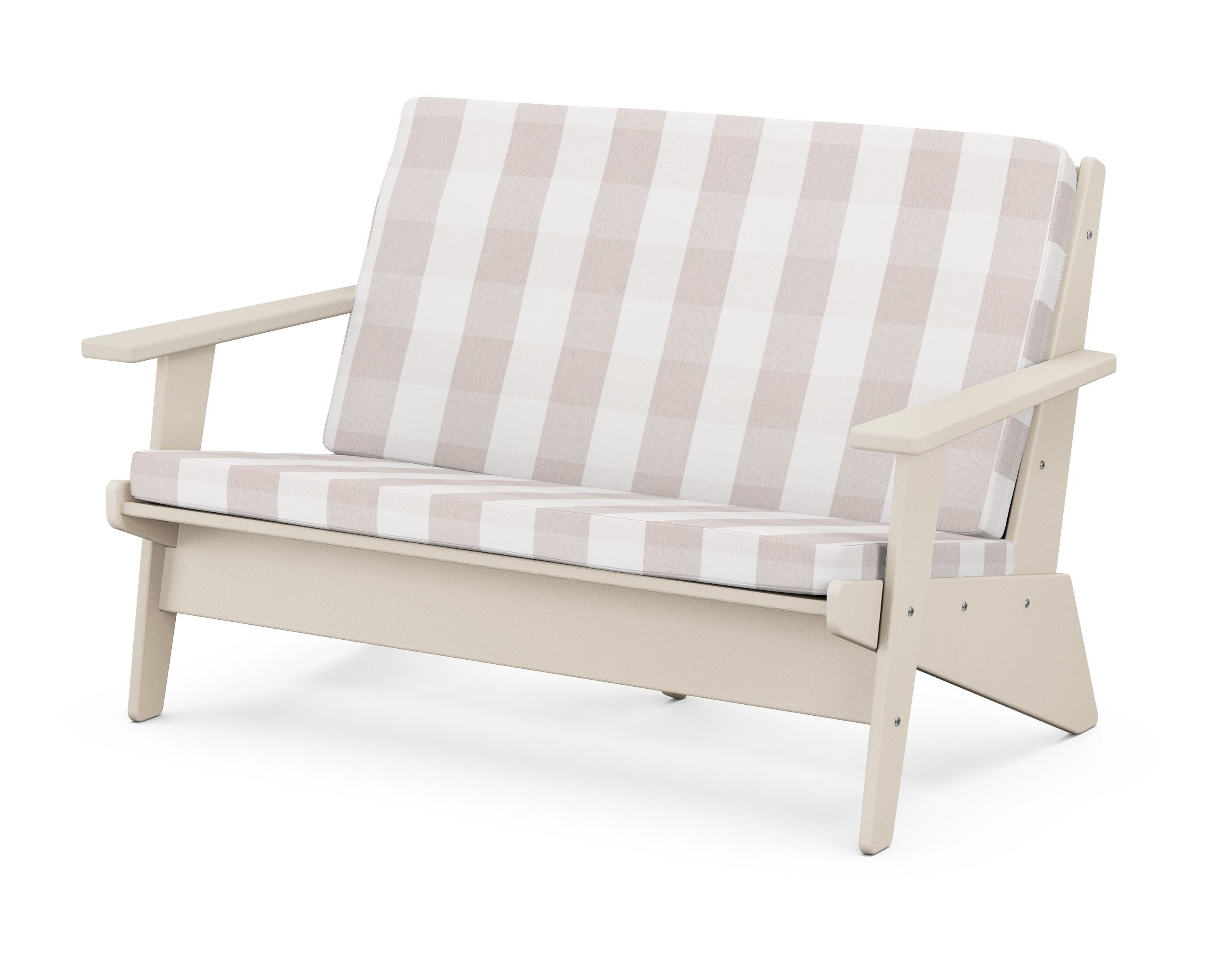 POLYWOOD® Riviera Modern Lounge Loveseat in Sand / Buffalo Plaid Dune Burlap