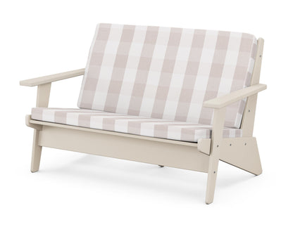 POLYWOOD® Riviera Modern Lounge Loveseat in Sand / Buffalo Plaid Dune Burlap