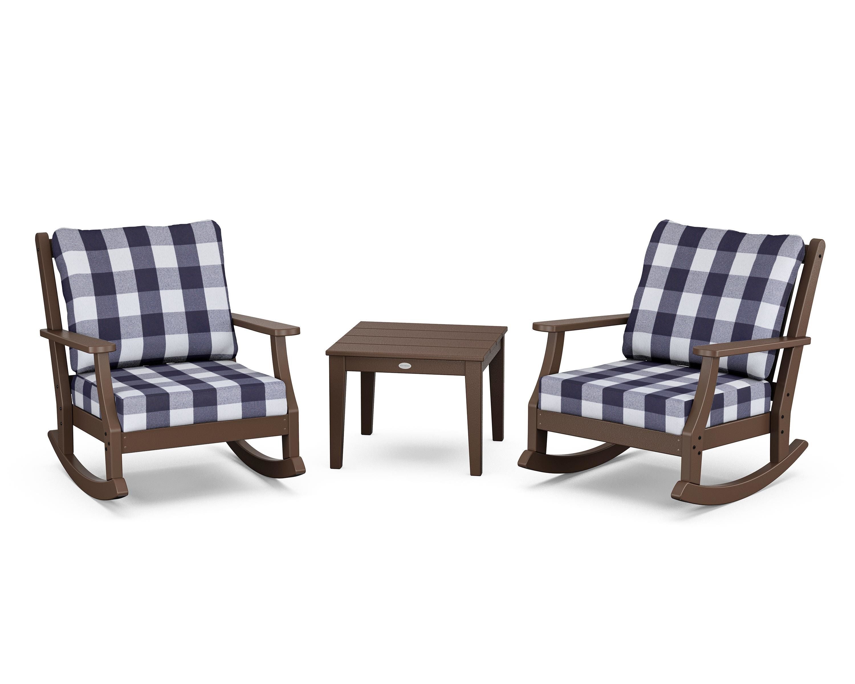 Country Living Wovendale 3-Piece Deep Seating Rocker Set in Mahogany / Buffalo Plaid Navy