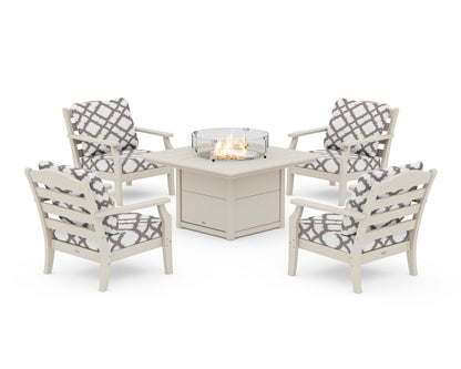 Draper James™ by  POLYWOOD® Savannah 5-Piece Deep Seating Set with Fire Pit Table in Sand / Trellis Grey Mist