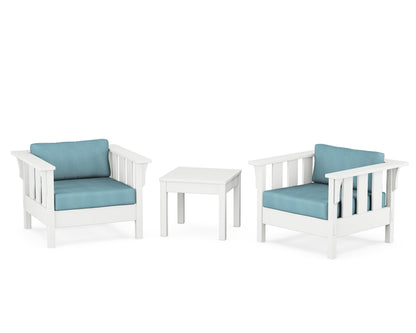 Martha Stewart by POLYWOOD® Acadia 3-Piece Deep Seating Set in White / Lattice Sky Blue
