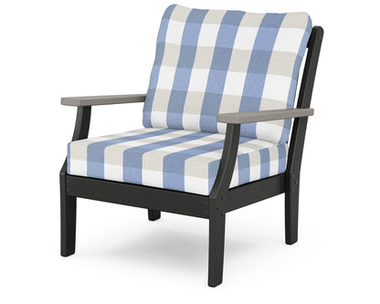 POLYWOOD® Braxton Deep Seating Chair in Black / Driftwood / Buffalo Plaid Sky Blue