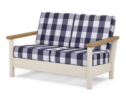 POLYWOOD® Harbour Deep Seating Loveseat in Sand / Natural / Buffalo Plaid Navy