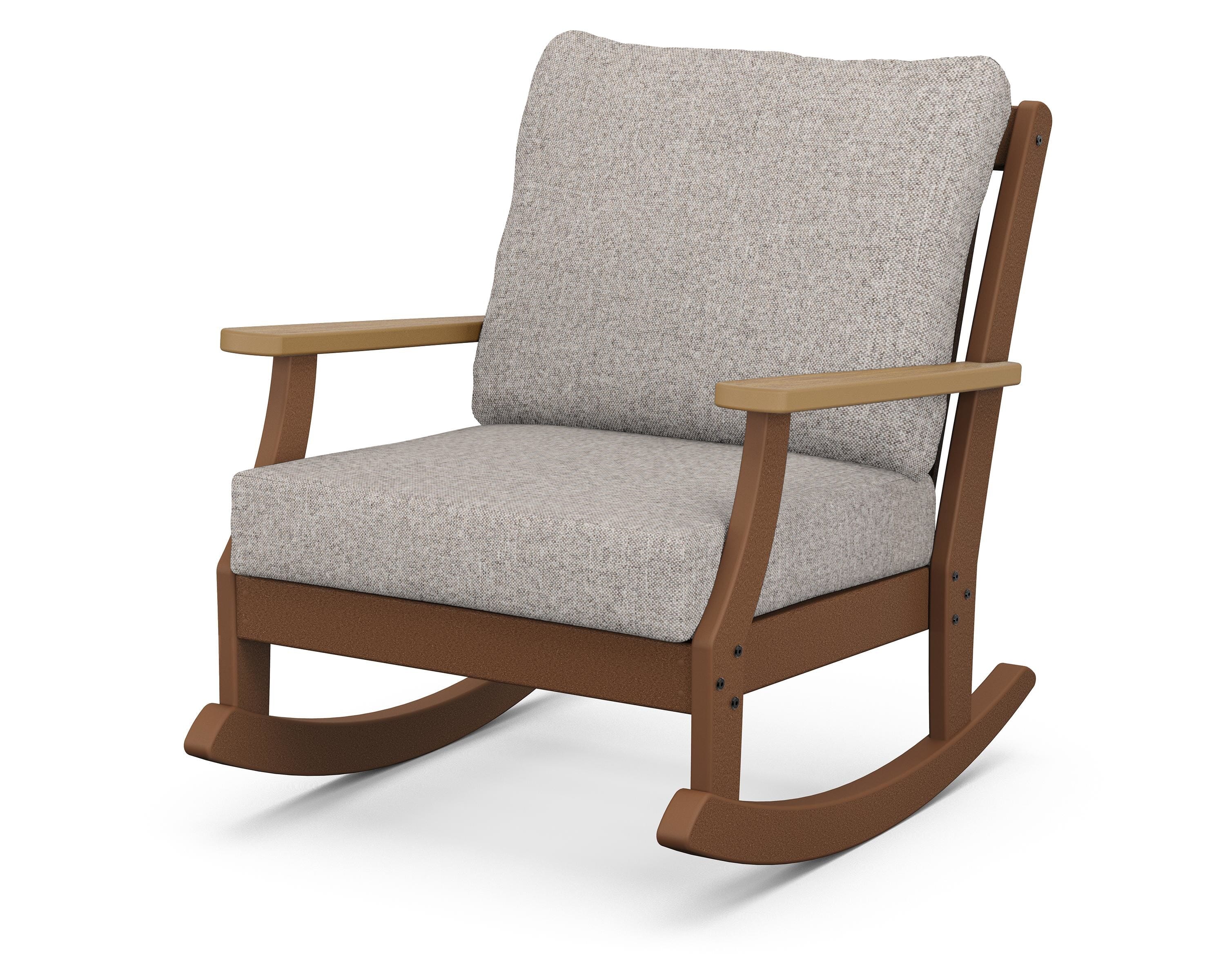 POLYWOOD® Braxton Deep Seating Rocking Chair in Teak / Natural / Weathered Tweed