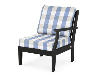 POLYWOOD® Braxton Modular Right Arm Chair in Black / Buffalo Plaid Sky Blue