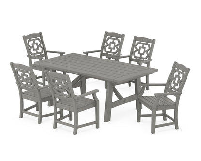Martha Stewart by POLYWOOD® Chinoiserie Arm Chair 7-Piece Rustic Farmhouse Dining Set in Slate Grey