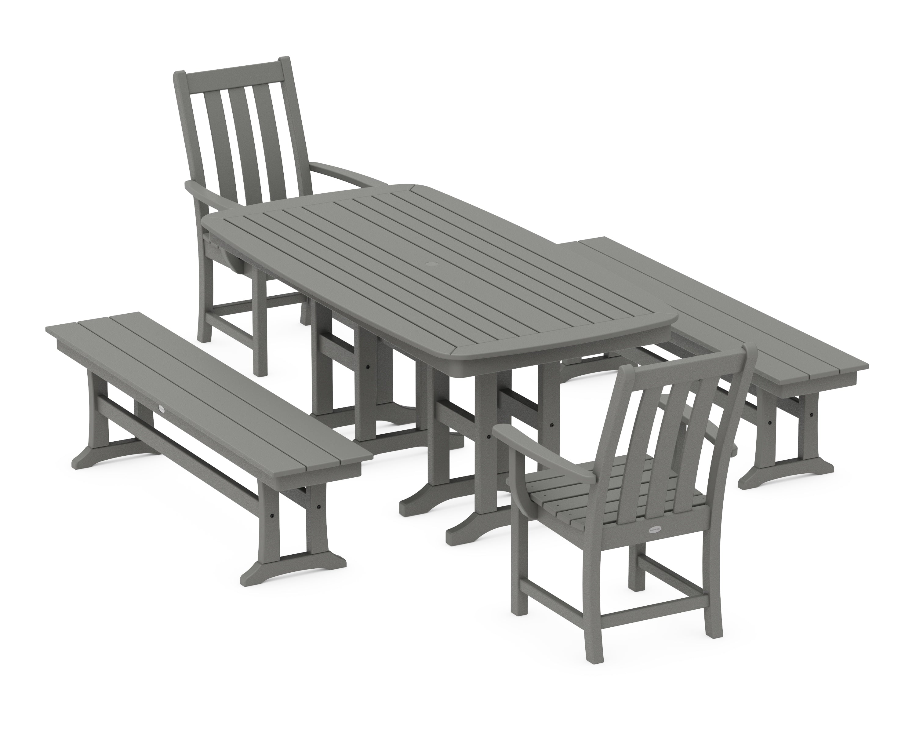 POLYWOOD® Vineyard 5-Piece Dining Set with Benches in Slate Grey