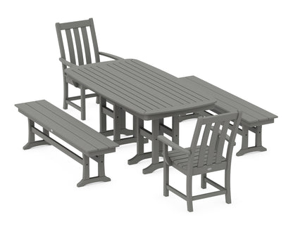 POLYWOOD® Vineyard 5-Piece Dining Set with Benches in Slate Grey